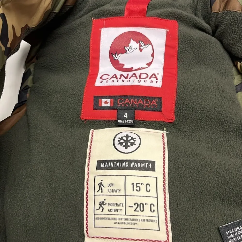 Canada Weather Gear Green Camo Toddler Sleeveless Maintains Warmth Vest- Size 4